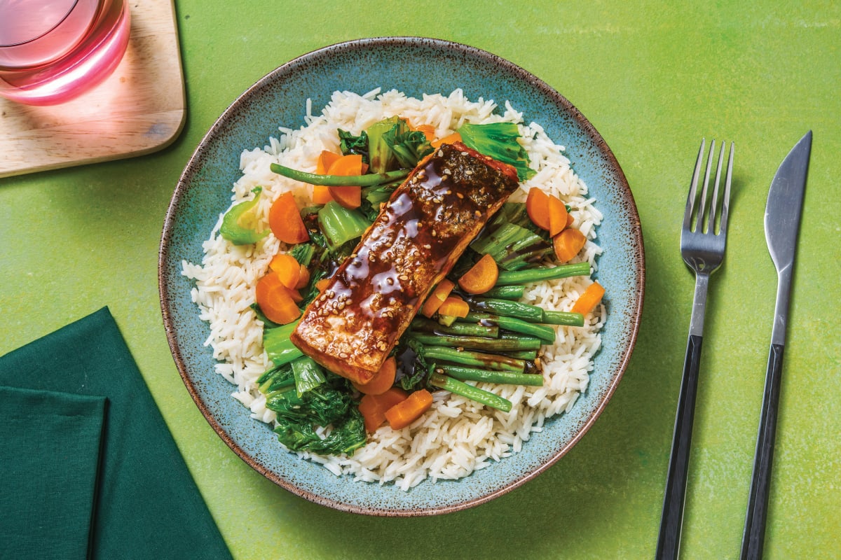 Honey-Soy Glazed Salmon & Ginger Rice