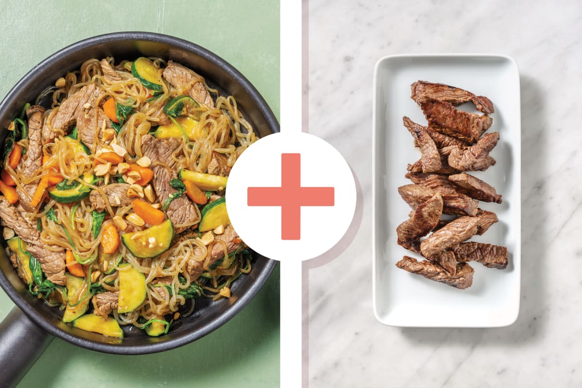 Easy Double Asian BBQ Beef & Sichuan Konjac Noodles