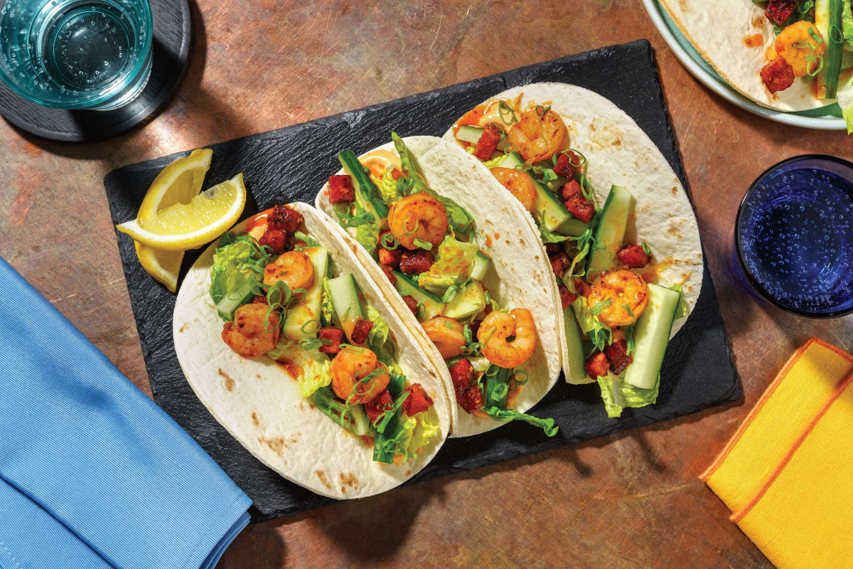 Garlic Prawn & Chorizo Tacos