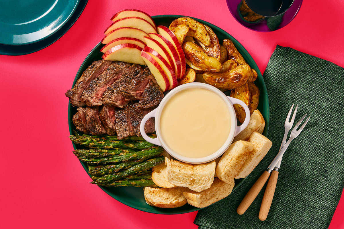 Beef Tenderloin & Cheddar-Gouda Fondue