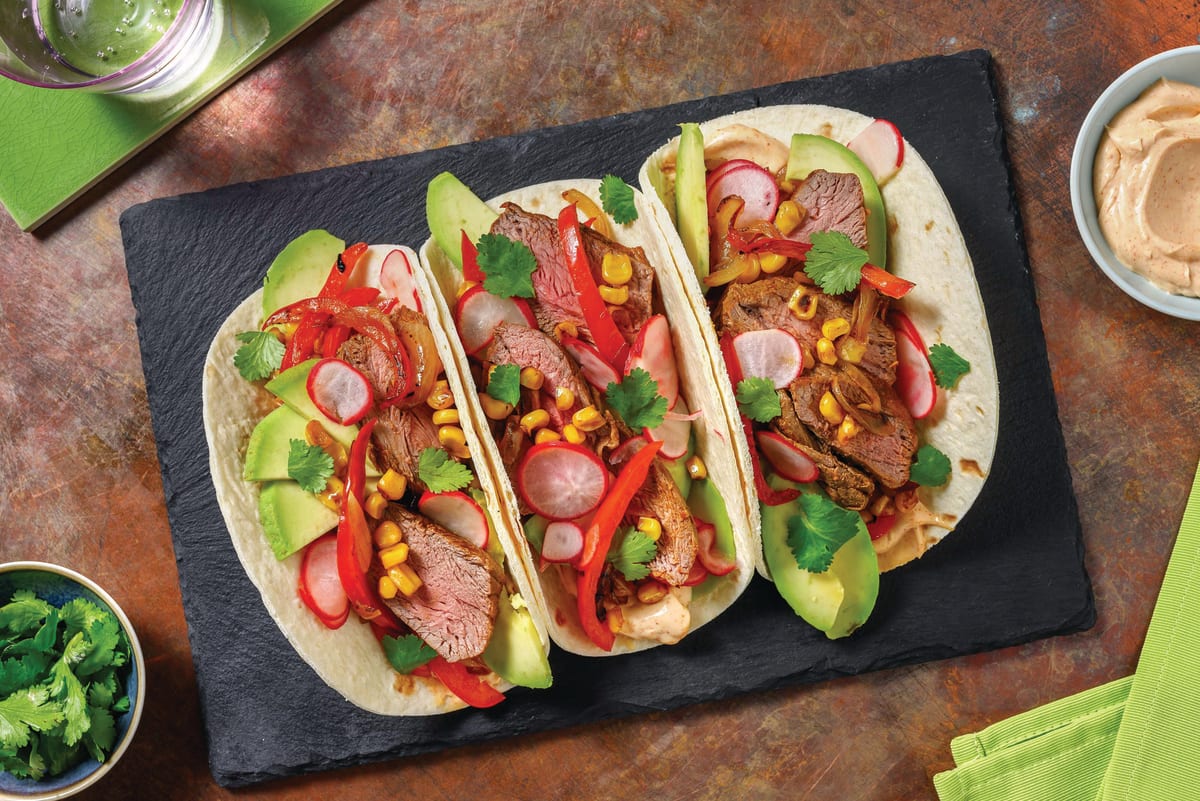 Lamb Rump & Grilled Capsicum Tacos