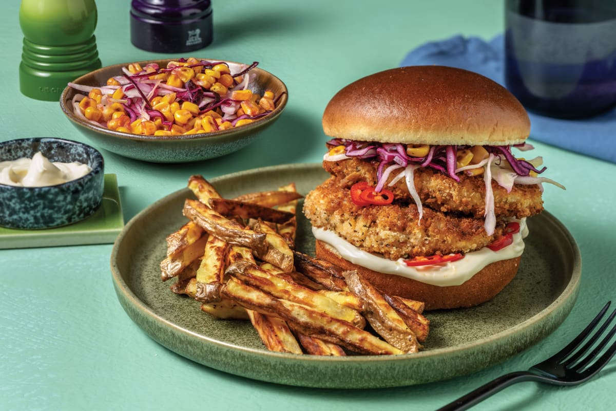 Mexican Crumbed Chicken Burger & Fries