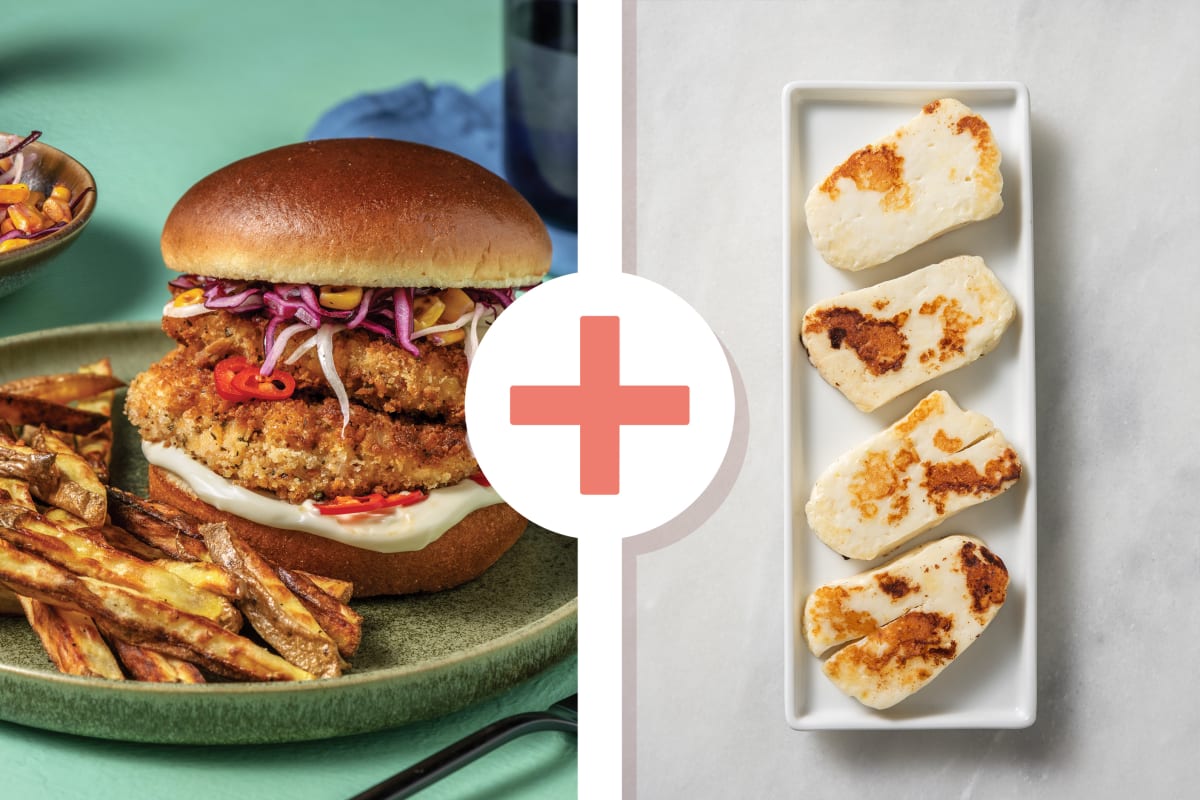 Mexican Crumbed Chicken & Haloumi Burger