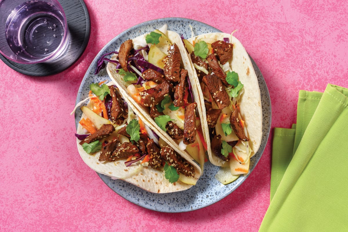 Quick Korean-Style Sesame Beef Tacos