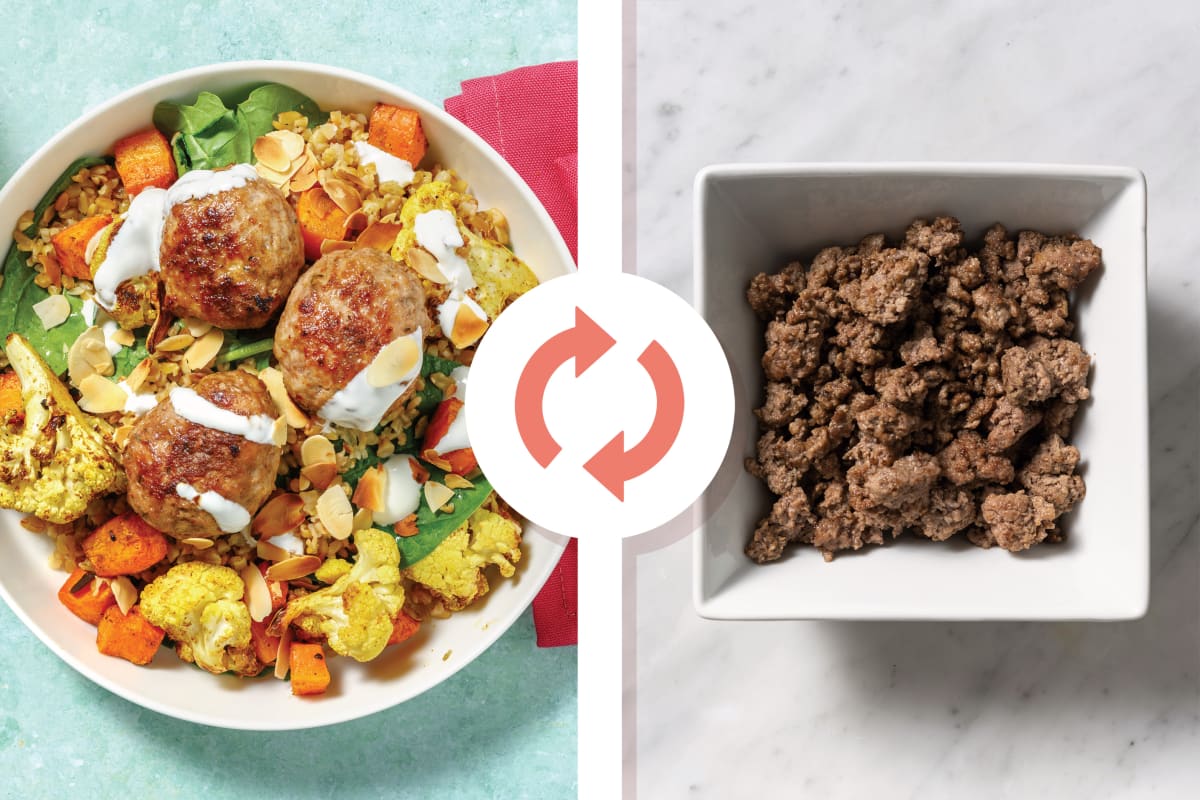 Honey Beef Koftas & Roast Veggie Grain Bowl