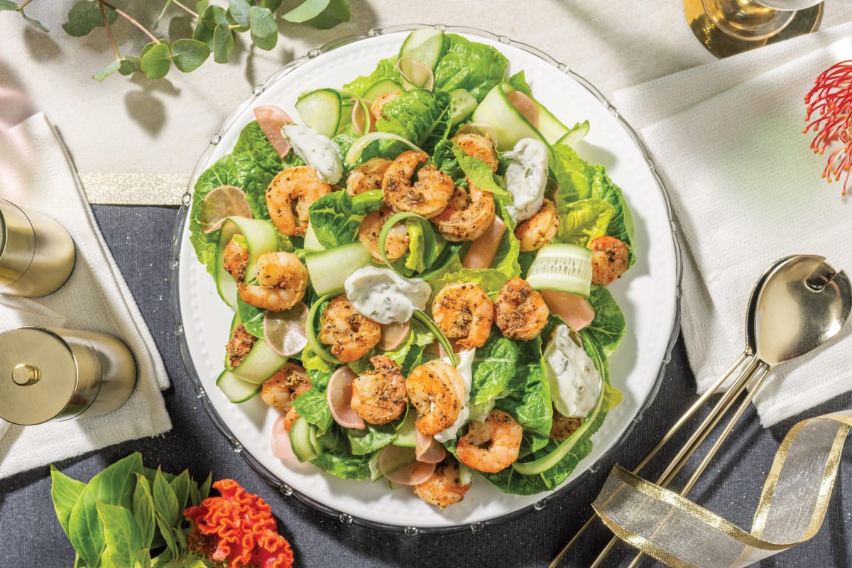 Lemon Pepper Prawn Salad & Creamy Dill Dressing