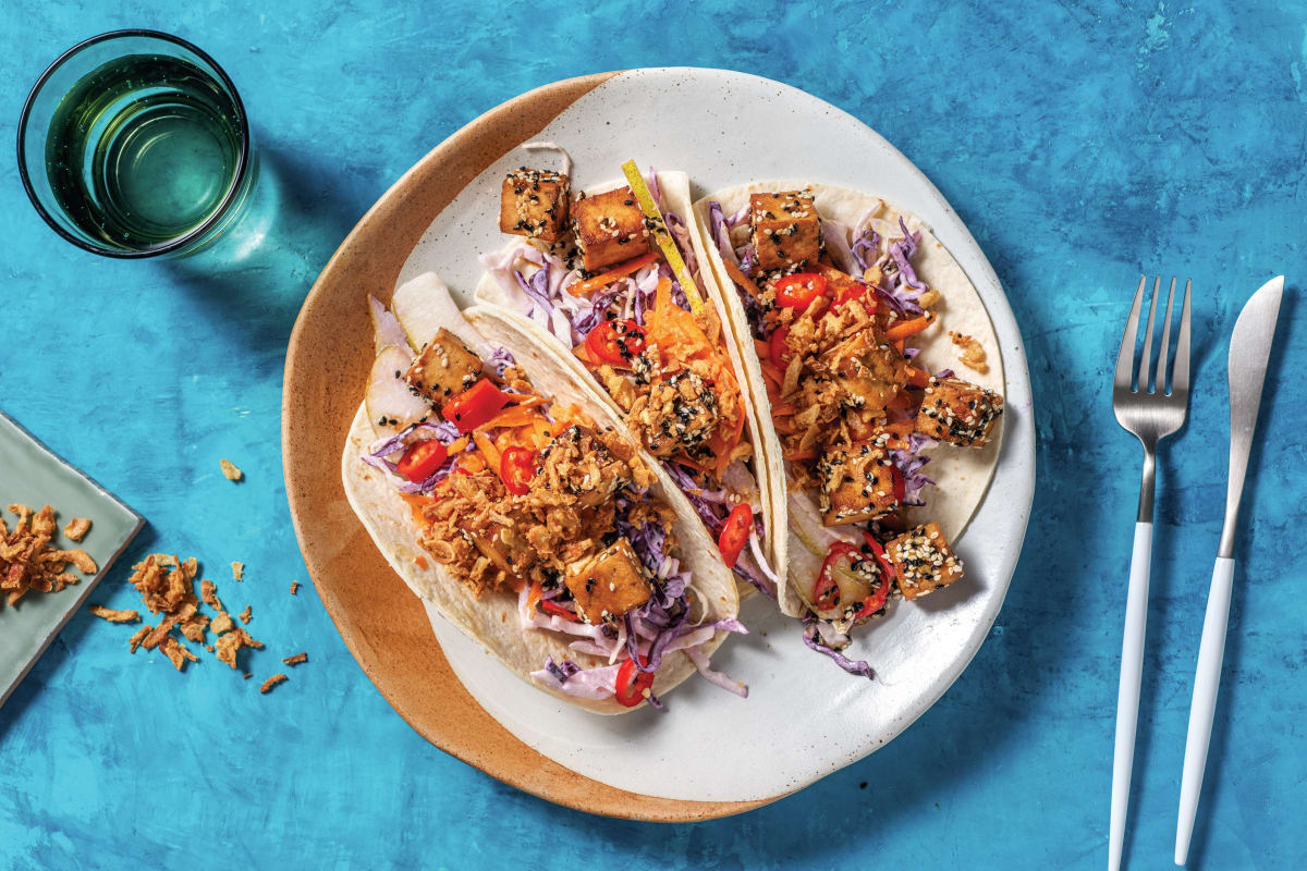 Katsu Glazed Tofu Tacos & Aioli Slaw