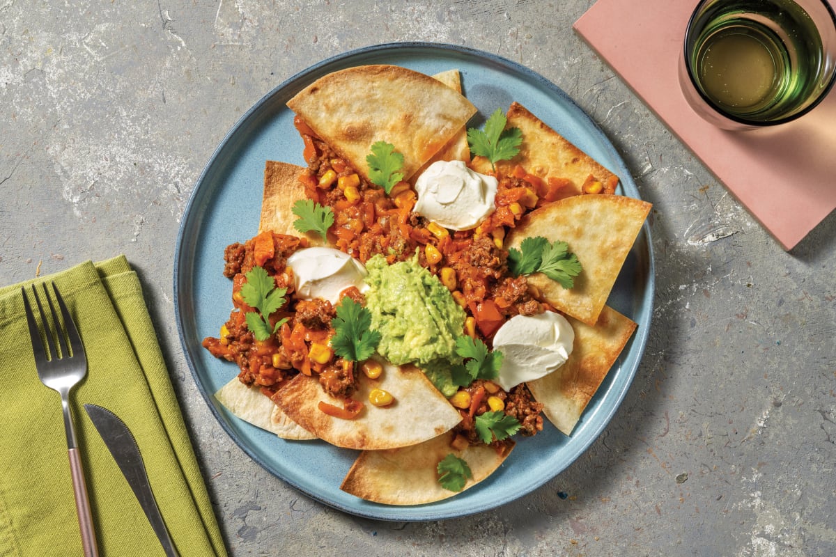 Cheesy Tex-Mex Beef Brisket & Bacon Nachos