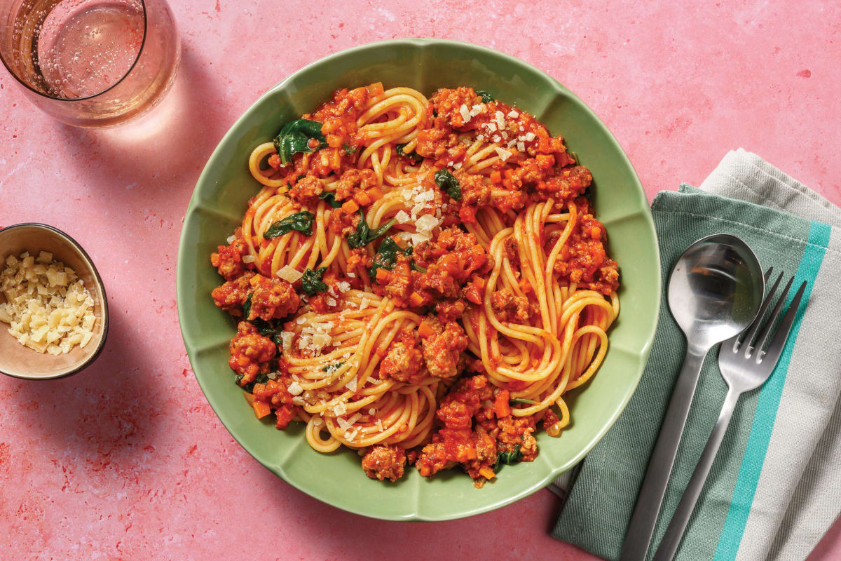 Quick Herby Tomato Pork Sausage Bolognese