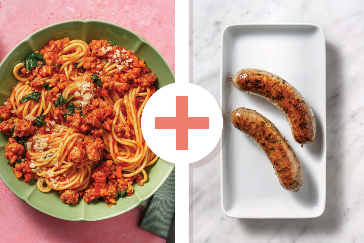 Quick Double Herby Tomato Pork Sausage Bolognese