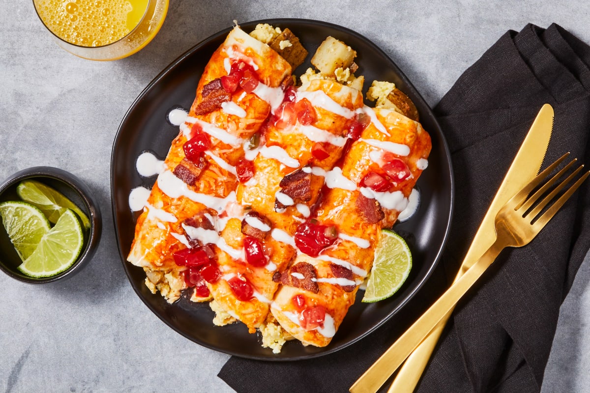 Spicy Egg, Bacon & Potato Enchiladas