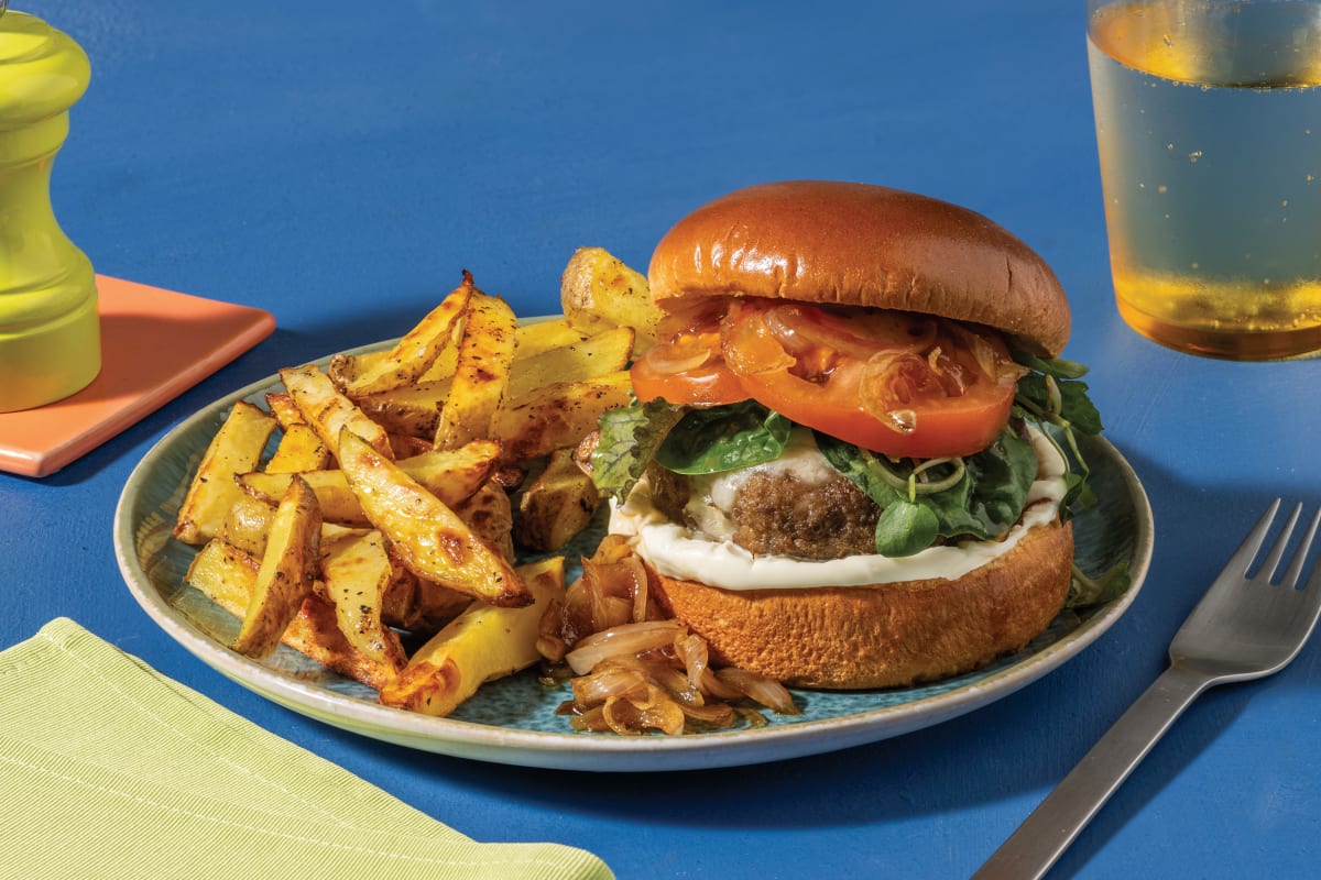 Cheesy Beef Burger & Fries