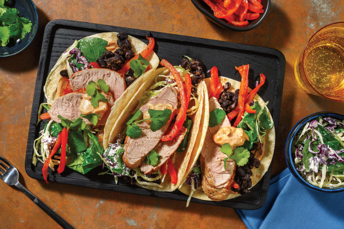 Mexican Pork & Refried Black Bean Tacos