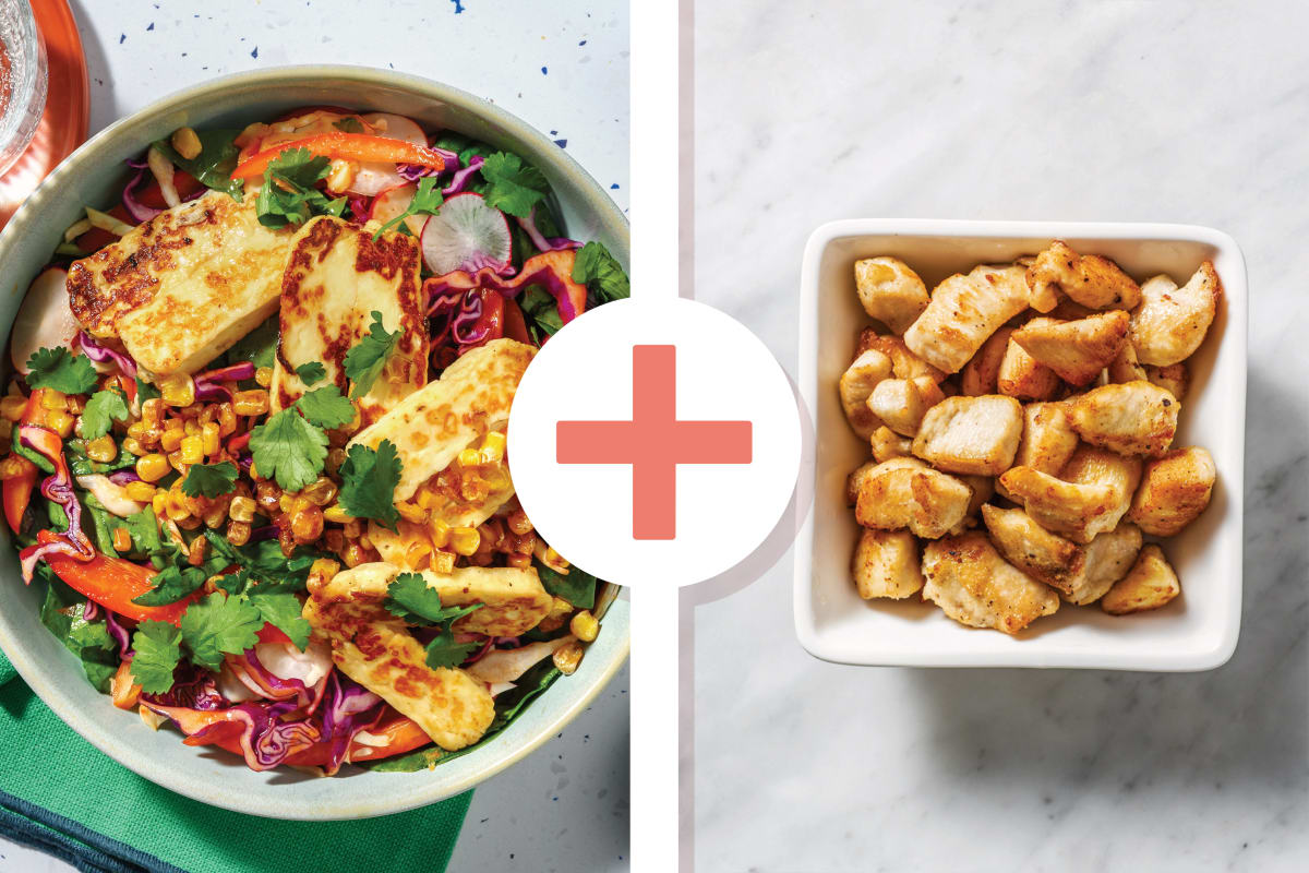 Rainbow Haloumi & Chicken Chipotle Slaw Bowl