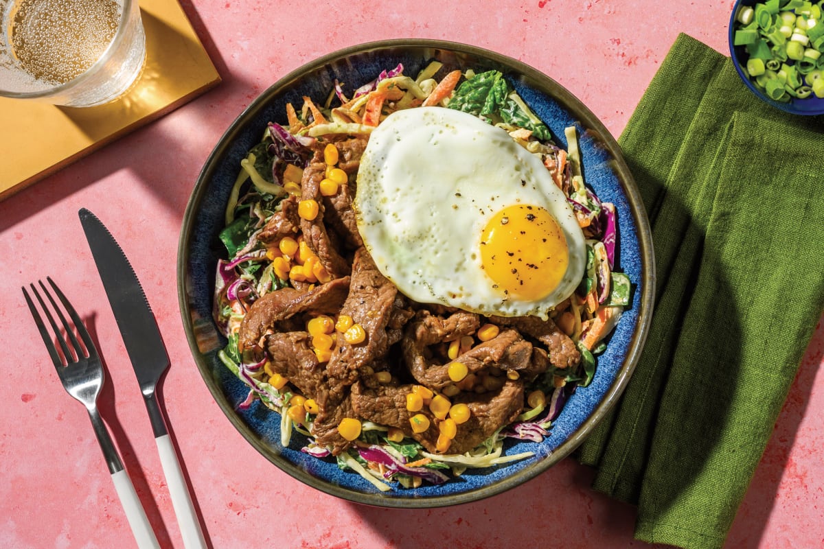 Korean Beef, Corn & Creamy Slaw Bowl