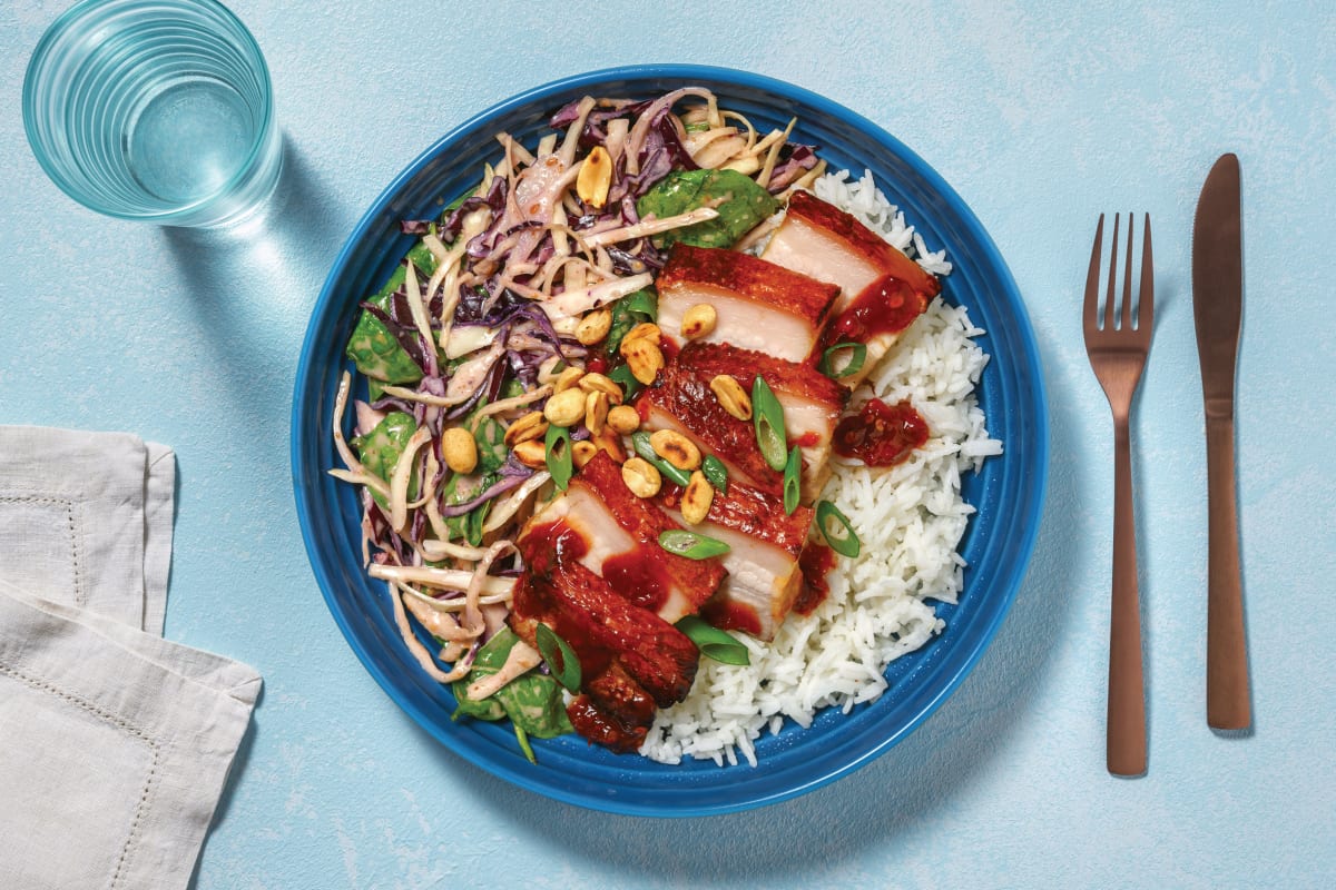 Slow-Cooked Pork Belly & Creamy Slaw with Sichuan Garlic Sauce & Butter Rice
