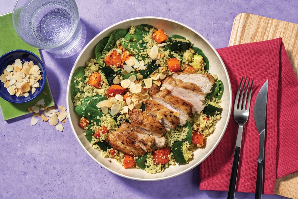 Garlicky Chicken & Basil Pesto Couscous