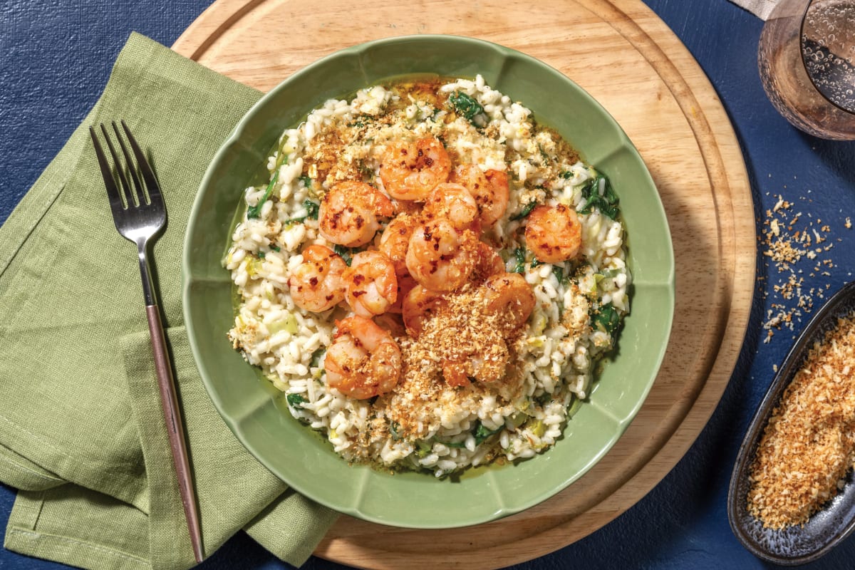 Chilli Butter Prawns & Baked Leek Risotto