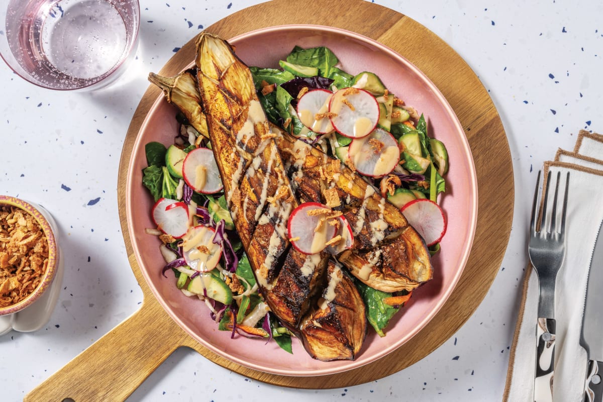 Sweet-Soy Eggplant & Cucumber Slaw Bowl