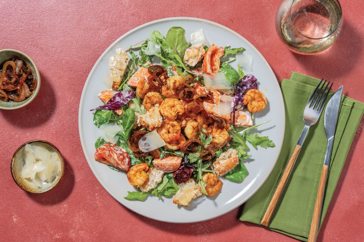 Spiced Prawns & Cheesy Crouton Salad