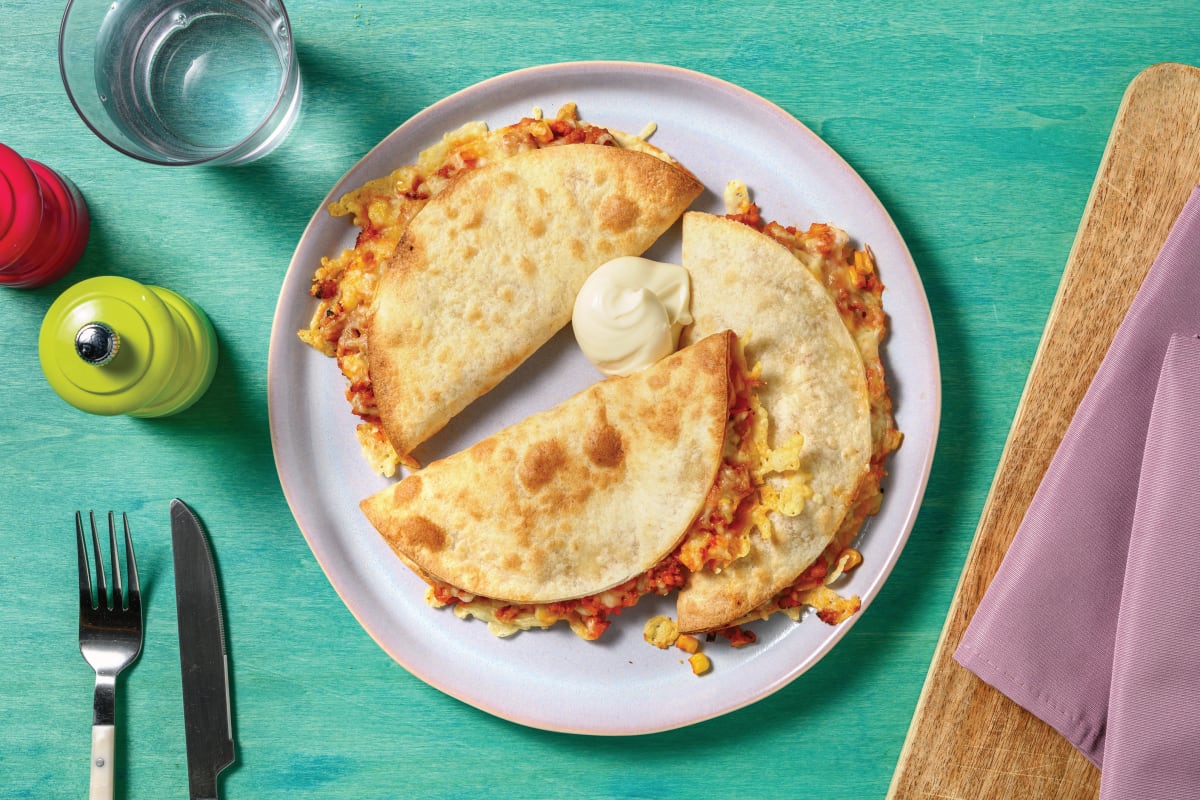 Cheesy Louisiana Beef & Veggie Quesadillas