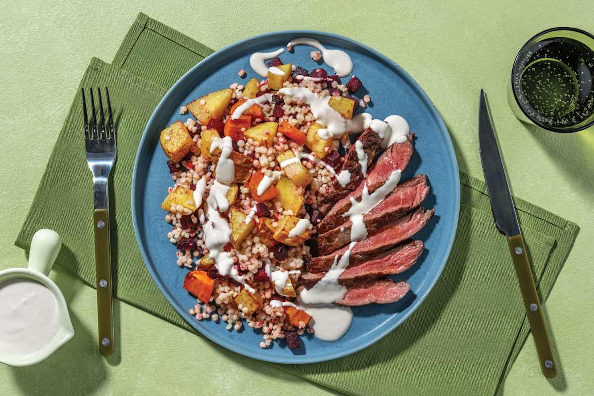 Seared Haloumi & Roast Veggie Pearl Couscous