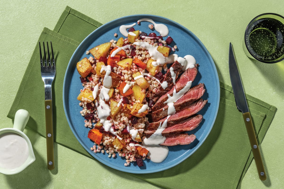 Seared Beef & Roast Veggie Israeli Couscous