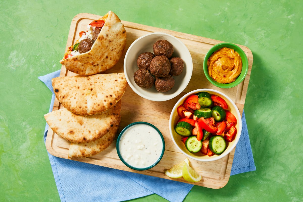 Herby Organic Beef Meatball Pita Platter