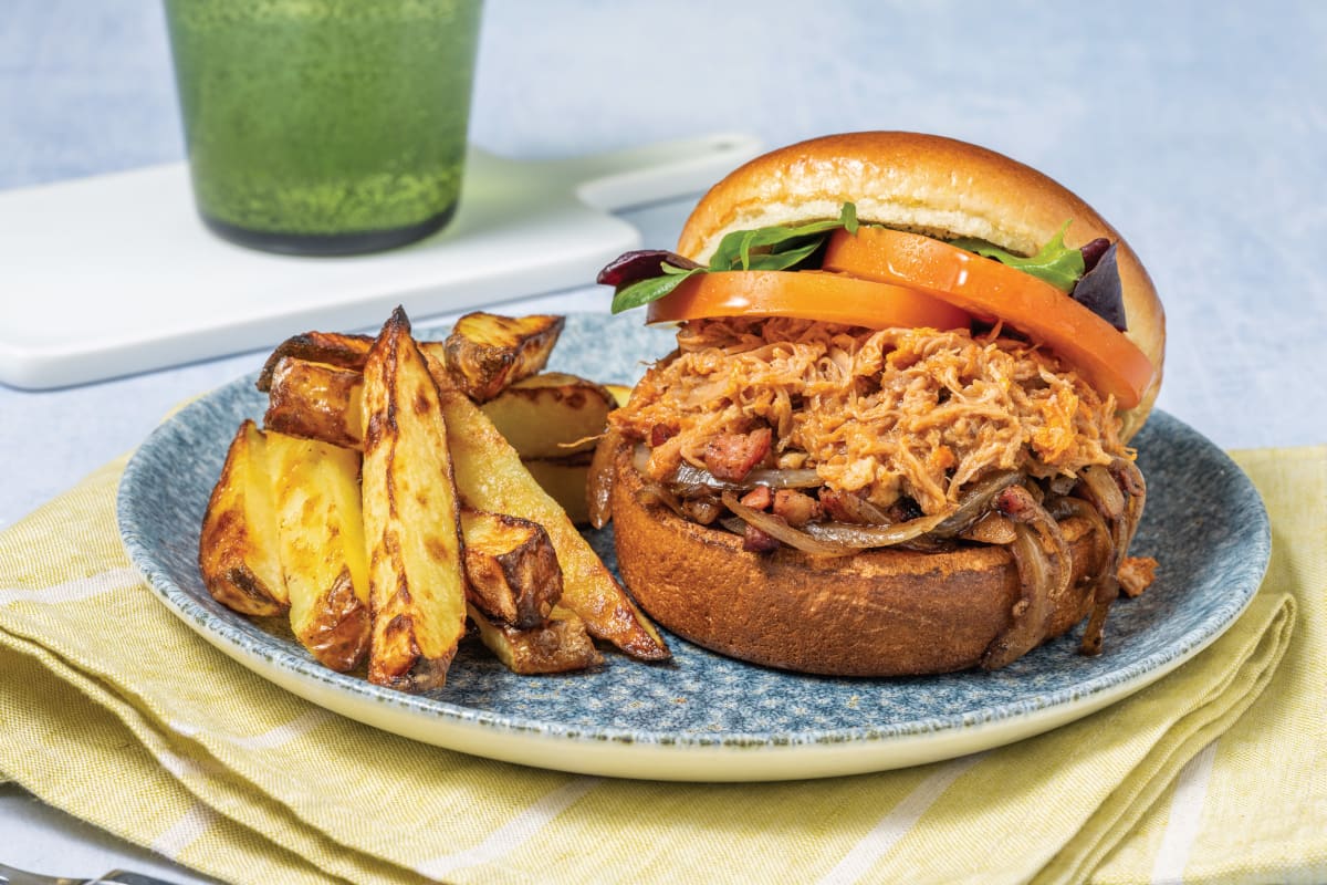 American Pulled Chicken & Bacon Jam Burger