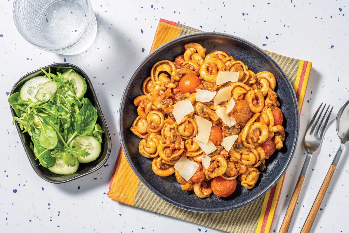 Bacon, Cherry Tomato & Pesto Orecchiette