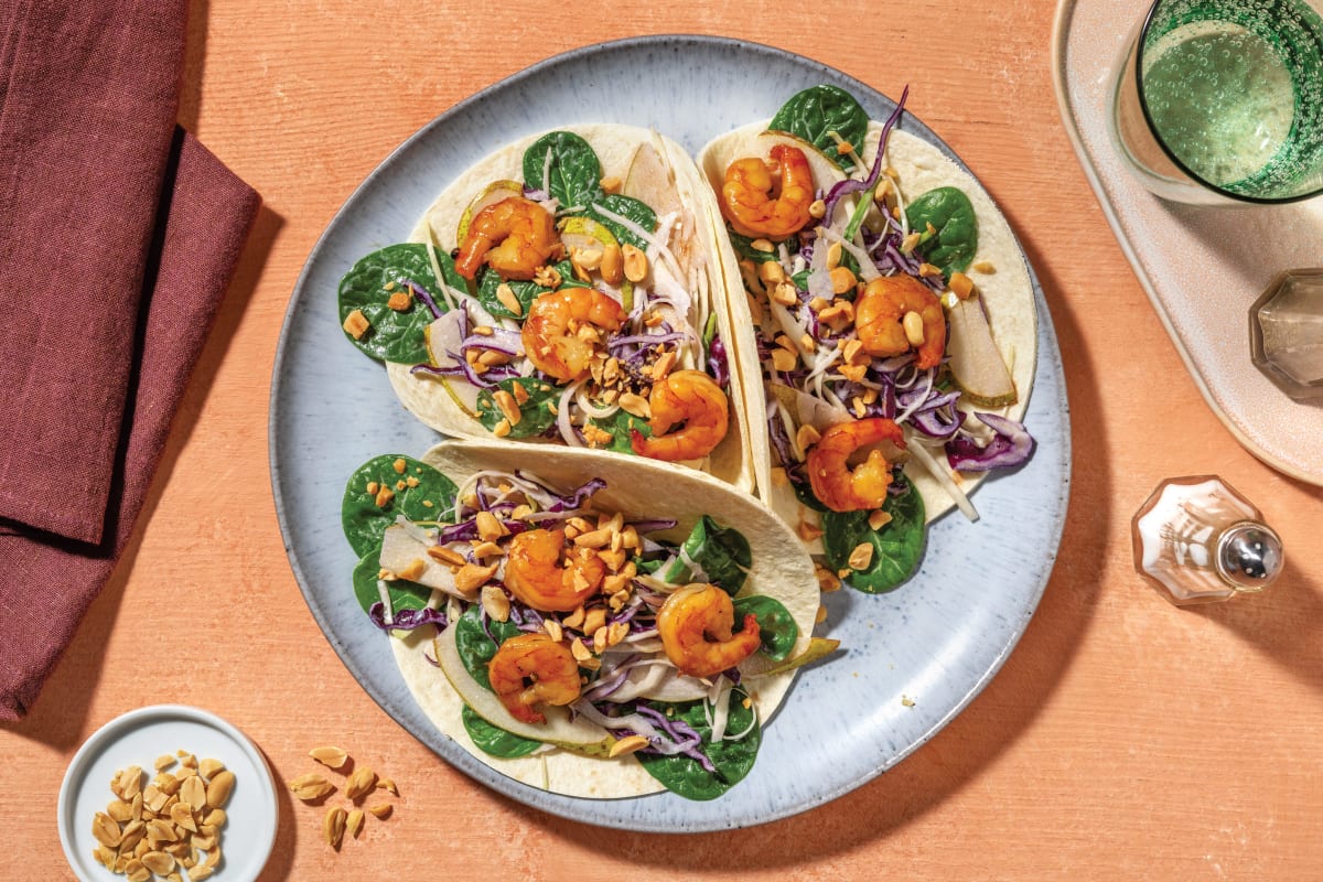 Double Honey-Soy Prawn Tacos