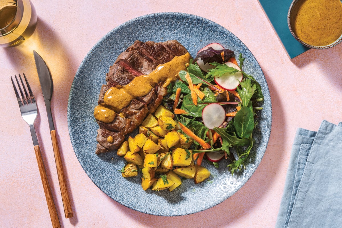 Double Seared Steak & Mumbai Coconut Sauce
