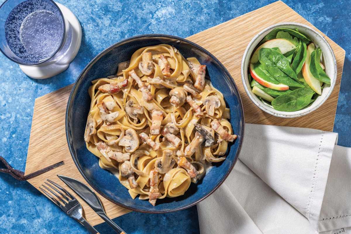 Creamy Mushroom & Bacon Spaghetti