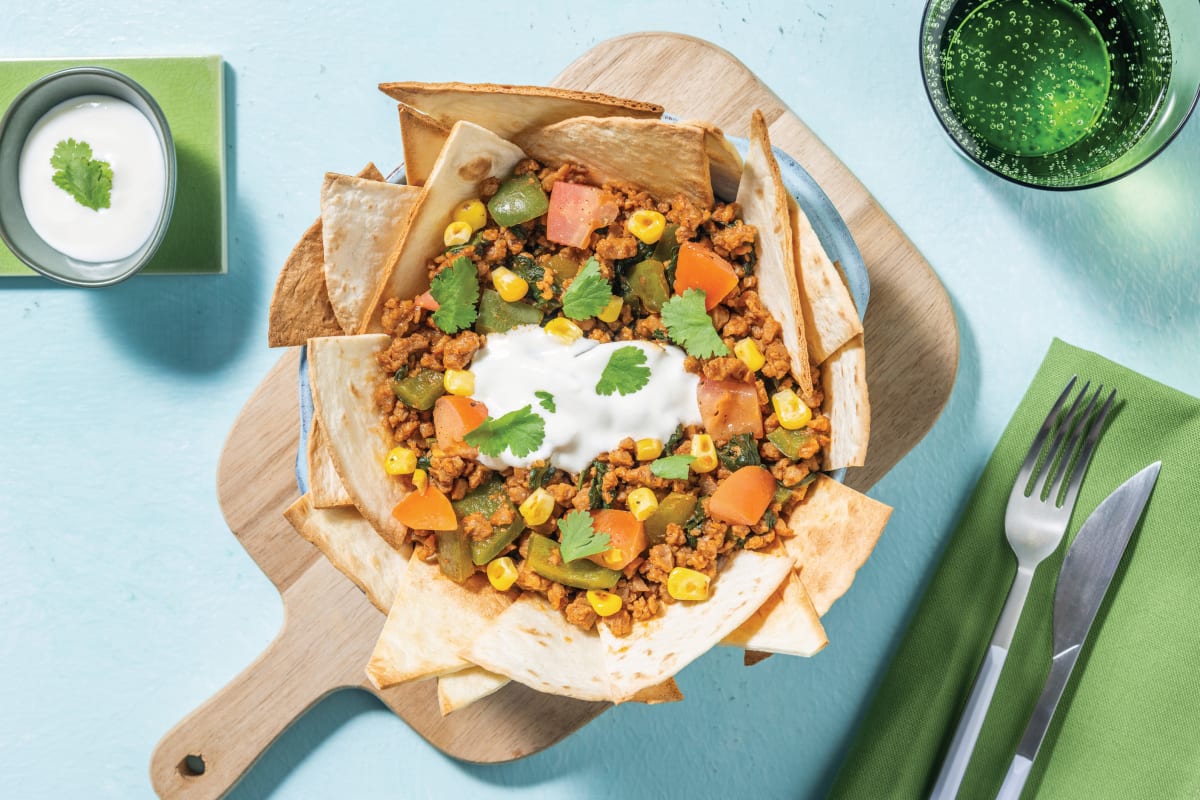 Fiery Plant-Based Mince Nachos