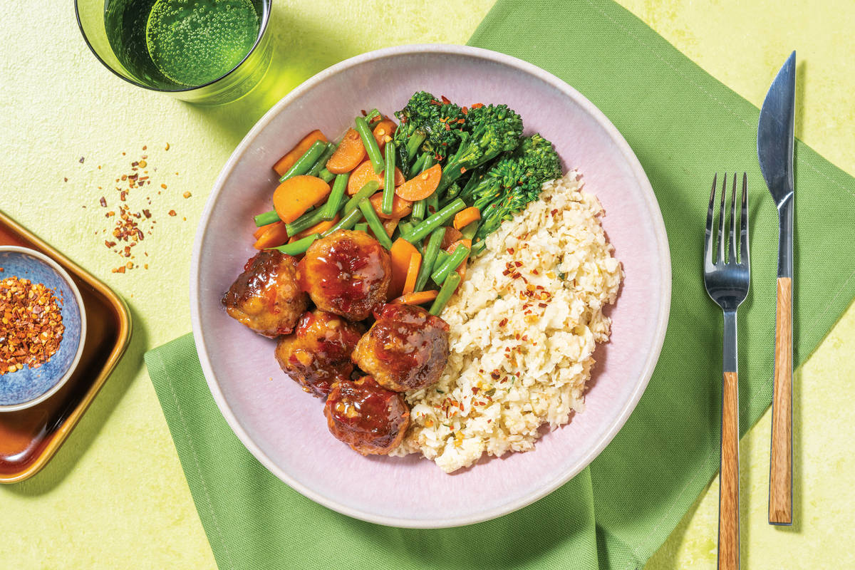 Sweet Chilli Beef Meatballs & Soy Veggies Recipe HelloFresh