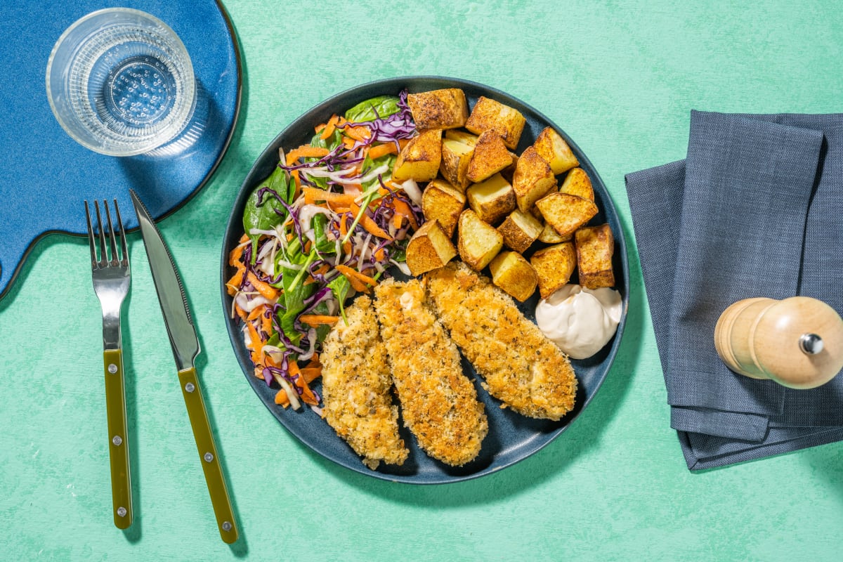 Quick Chicken Tenders & Spinach Slaw