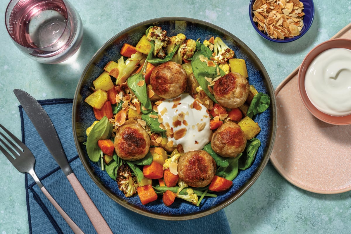 Mumbai Beef Meatballs & Bombay Veggie Toss