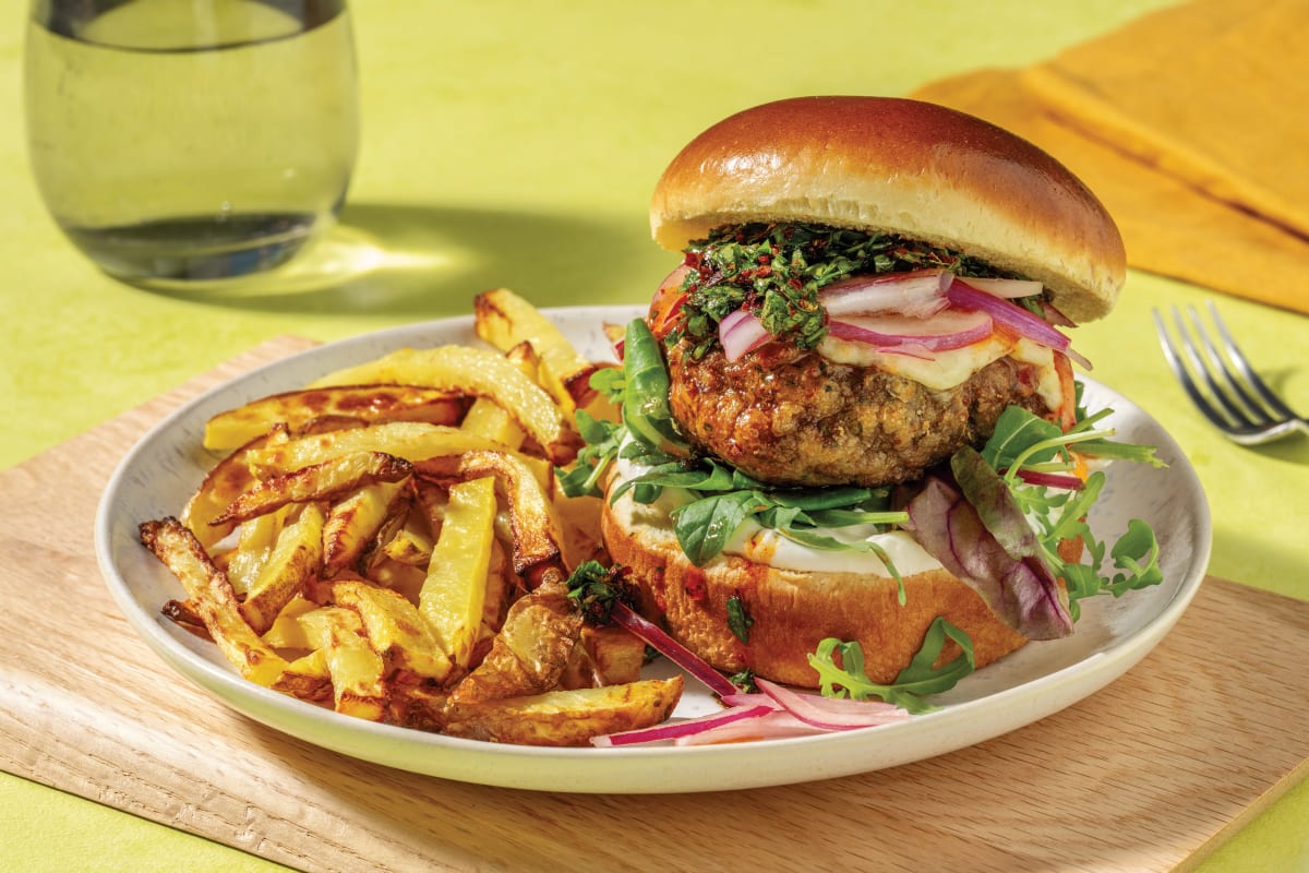 Argentinian-Style Cheesy Chimichurri Beef Burger