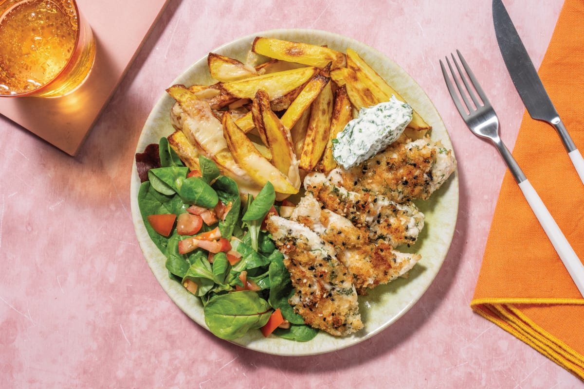 Crumbed Chicken Tenders & Cheesy Fries