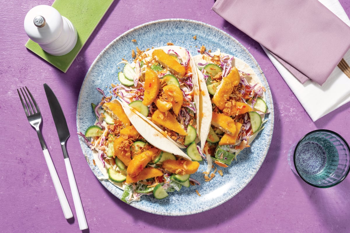 Asian-Style Plant-Based Crumbed Chick'n Tacos