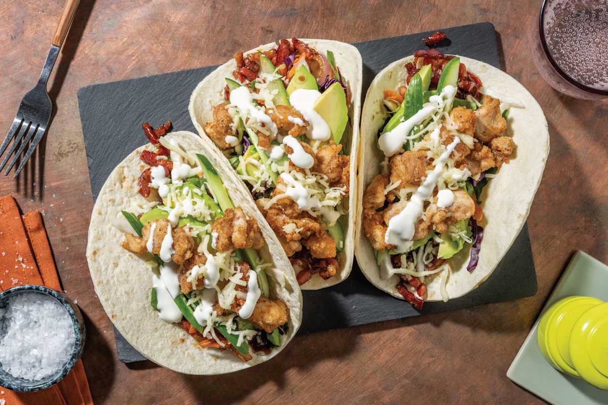 Popcorn Chicken & Bacon Jam Tacos