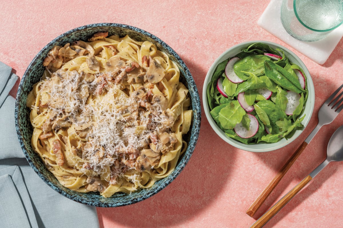 Truffle, Mushroom & Double Bacon Fettuccine Recipe HelloFresh