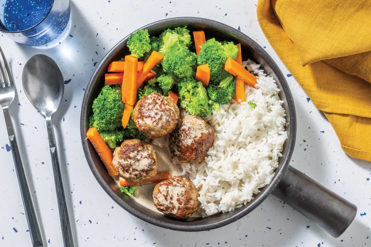 Beef-Pork Meatballs & Caribbean Coconut Sauce