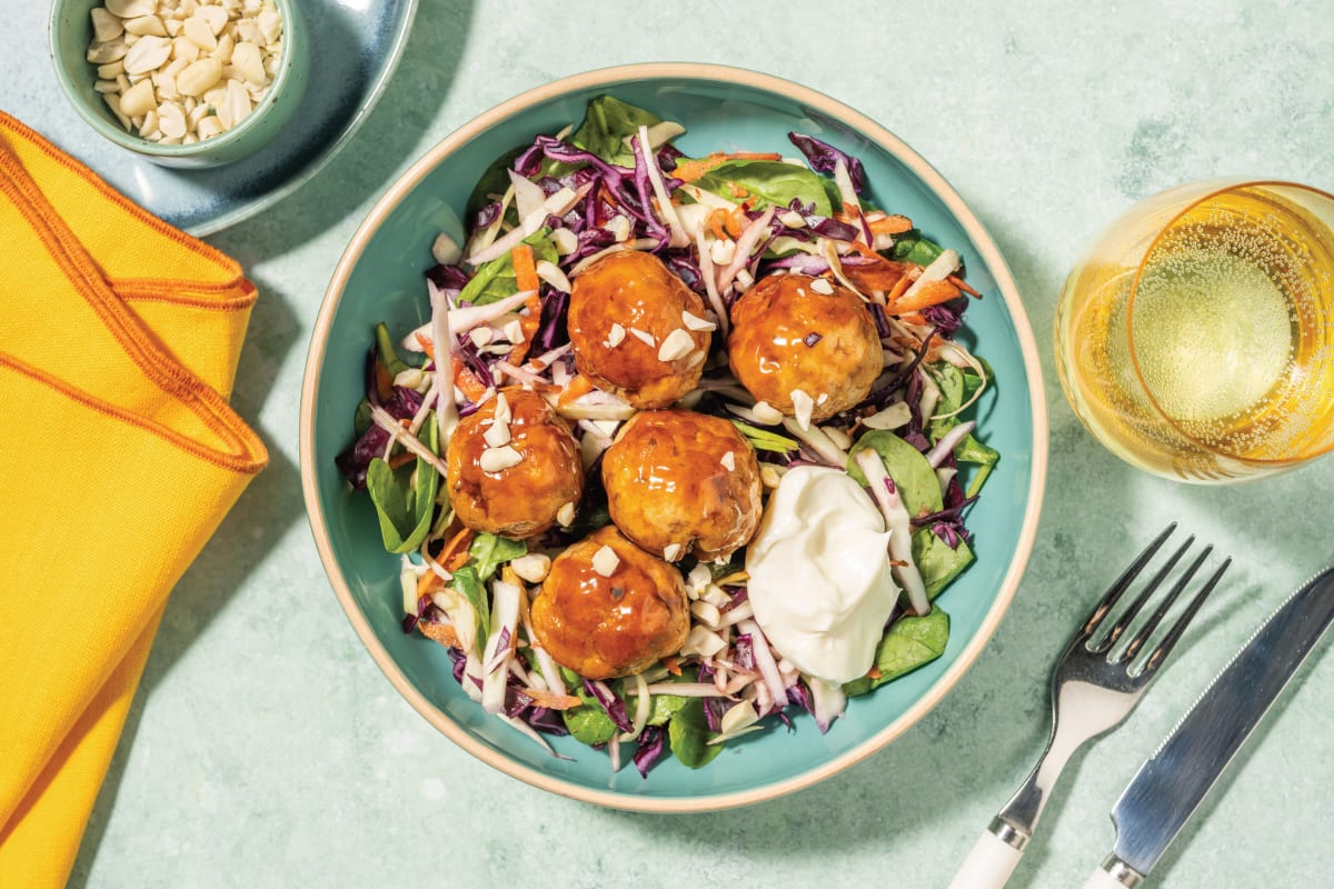 Asian-Style Plum Pork Meatballs & Ponzu Slaw