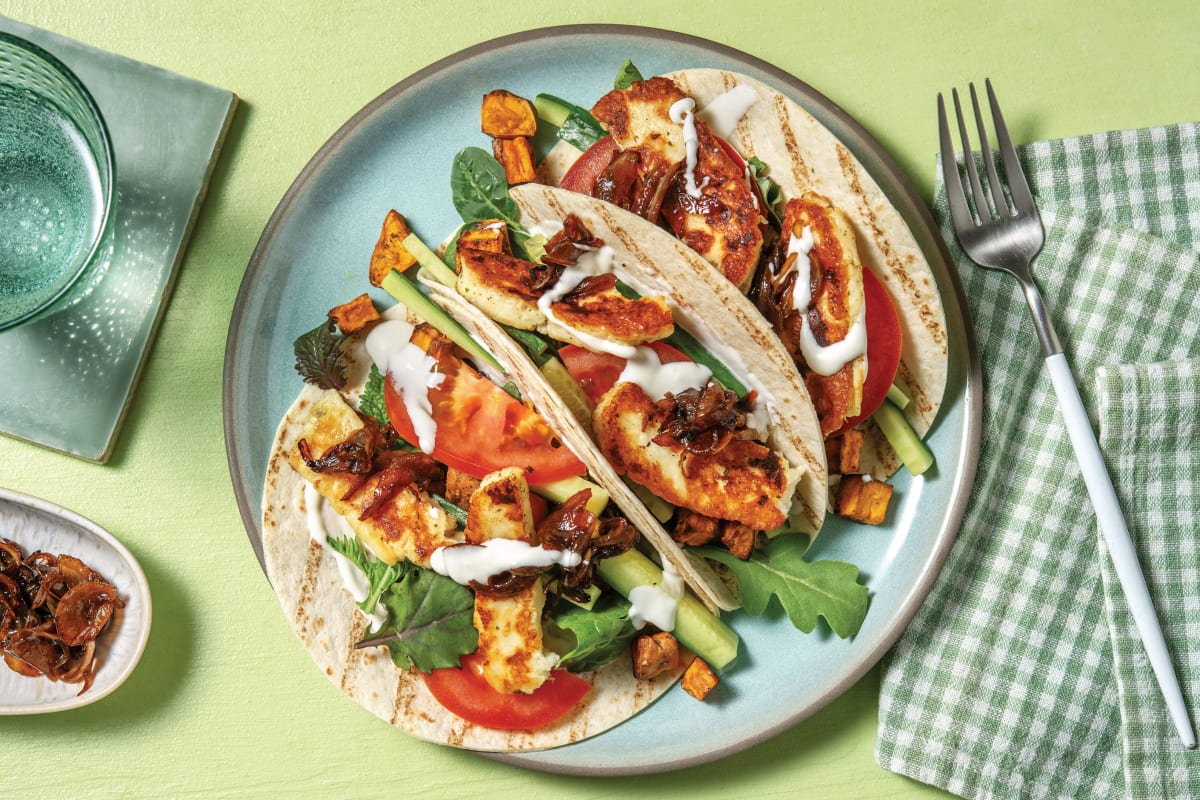 Garlicky Haloumi & Sweet Potato Tacos