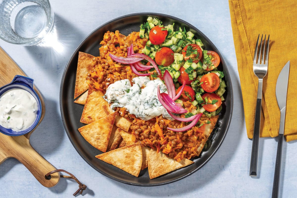 Indian Coconut Chicken & Chickpea Nachos