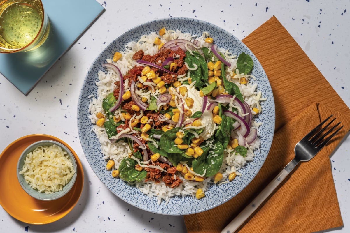 Extra Cheesy Beef & Bacon Rice Bowl