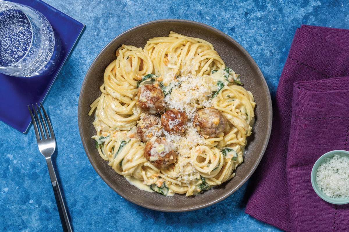 Creamy Mustard Pork Meatball Spaghetti