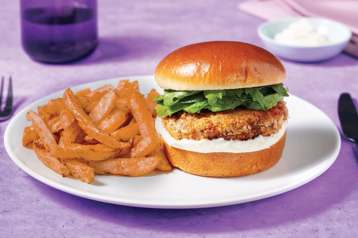 Crumbed Plant-Based 'Beef' & Avocado Burger