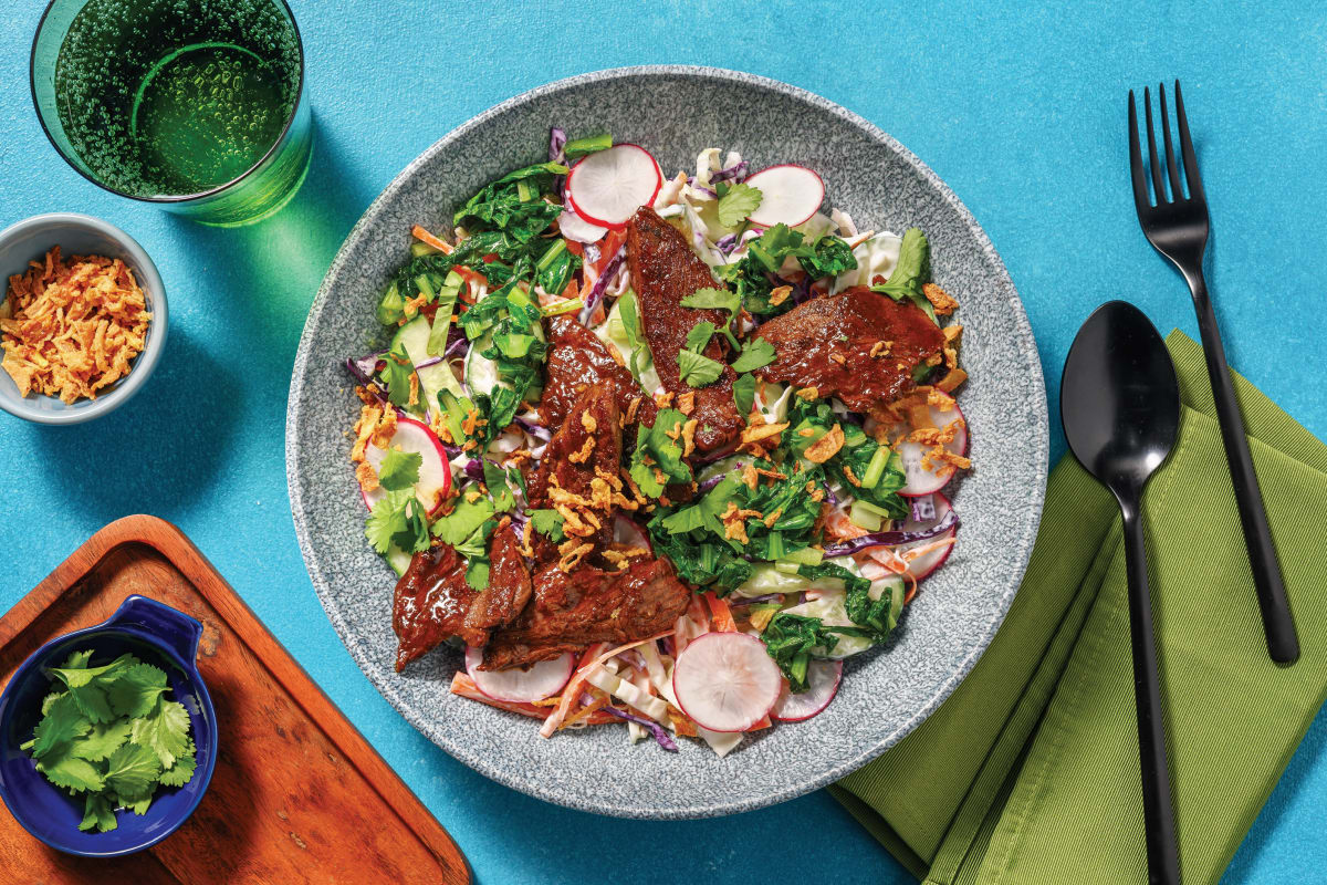 Quick Honey-Soy Double Beef & Garlicky Greens